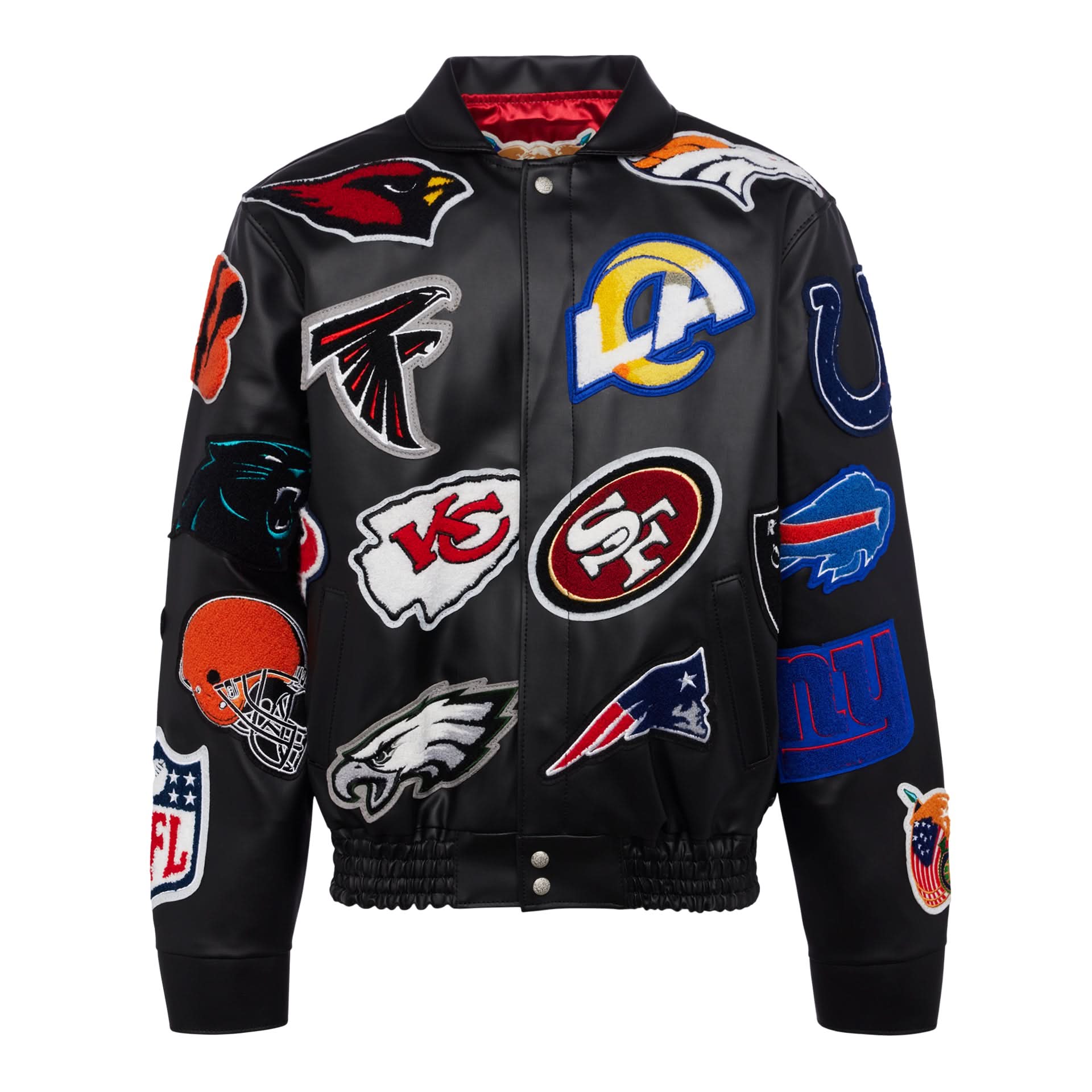 NFL COLLAGE VEGAN LEATHER JACKET Black – Impossible Kicks