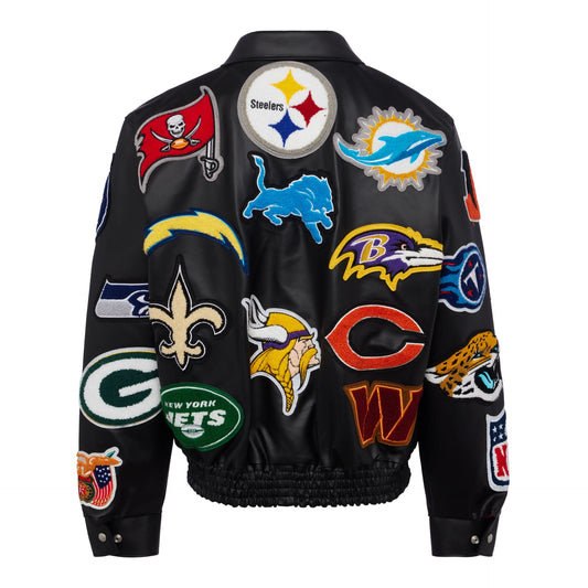 NFL COLLAGE VEGAN LEATHER JACKET Black hover image