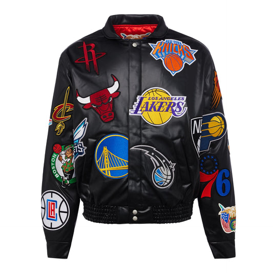 NBA COLLAGE VEGAN LEATHER JACKET Black hover image
