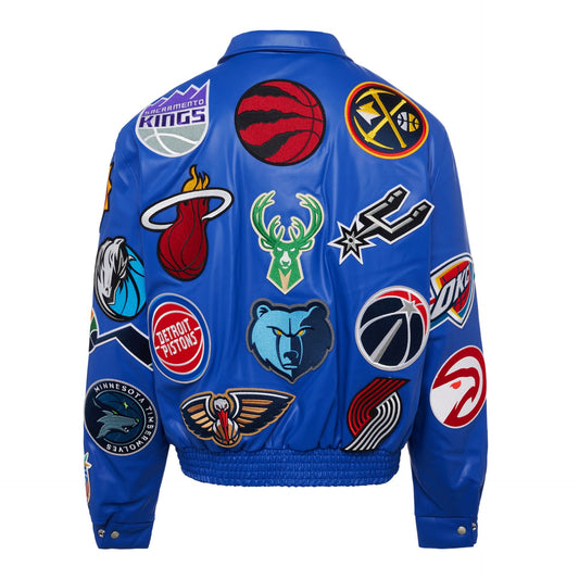 NBA COLLAGE VEGAN LEATHER JACKET Royal Blue hover image