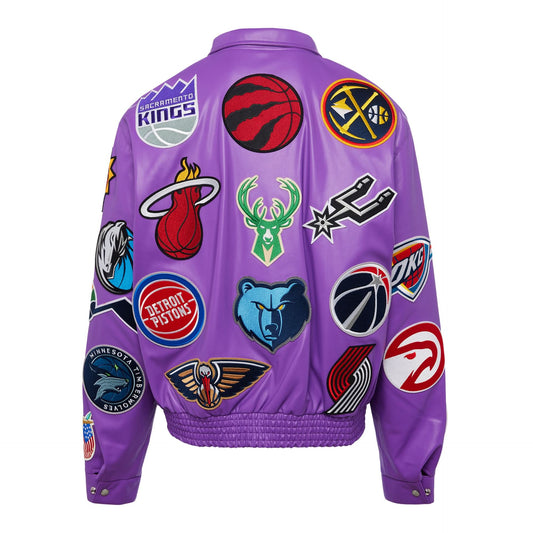 NBA COLLAGE VEGAN LEATHER JACKET Purple hover image