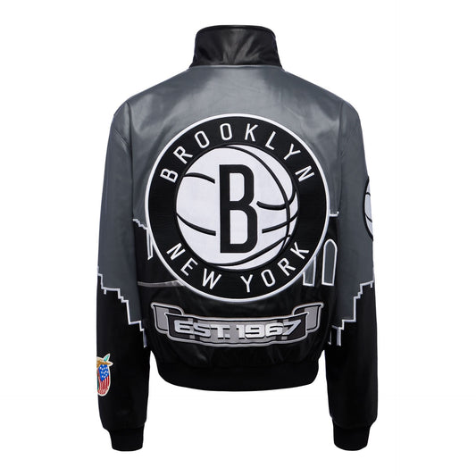 BROOKLYN NETS SKYLINE VEGAN LEATHER JACKET hover image