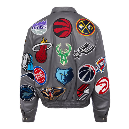 NBA COLLAGE VEGAN LEATHER JACKET Grey hover image