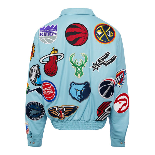 NBA COLLAGE VEGAN LEATHER JACKET Carolina Blue hover image