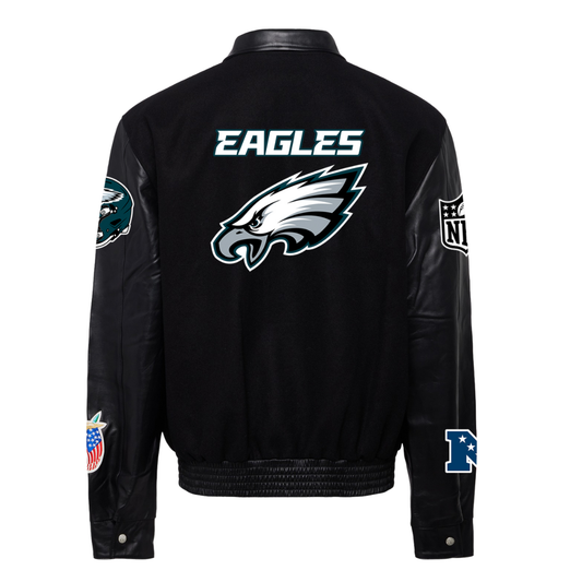 PHILADELPHIA EAGLES WOOL & LEATHER VARSITY JACKET Black/Black