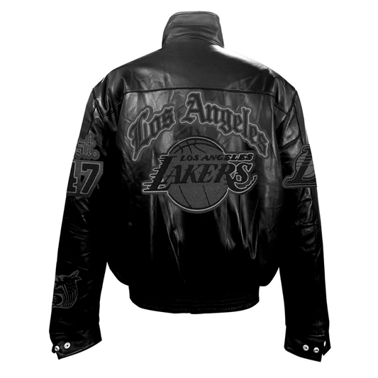 LOS ANGELES LAKERS PUFFER FULL LEATHER JACKET Black hover image
