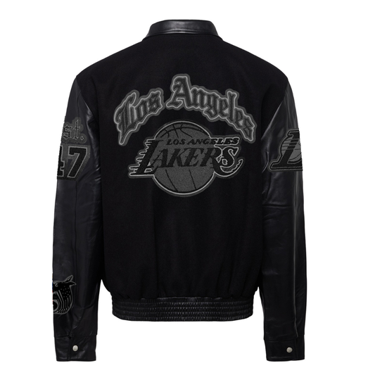 LOS ANGELES LAKERS WOOL & LEATHER JACKET Black on black hover image