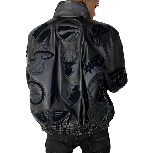 NBA COLLAGE VEGAN LEATHER JACKET Black on Black hover image