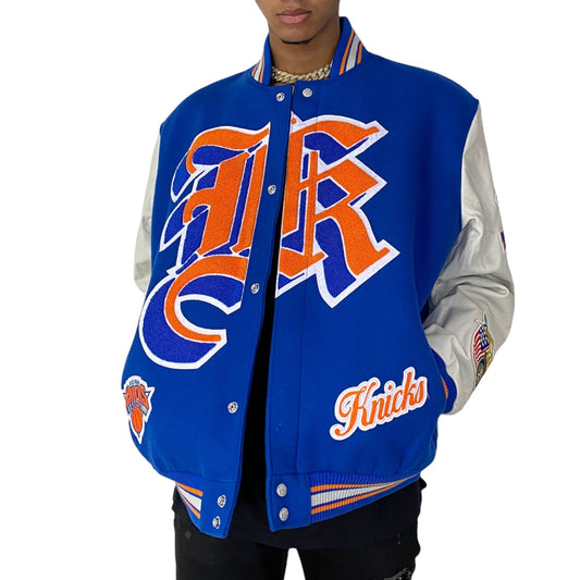 NEW YORK KNICKS WOOL & LEATHER VARSITY JACKET hover image