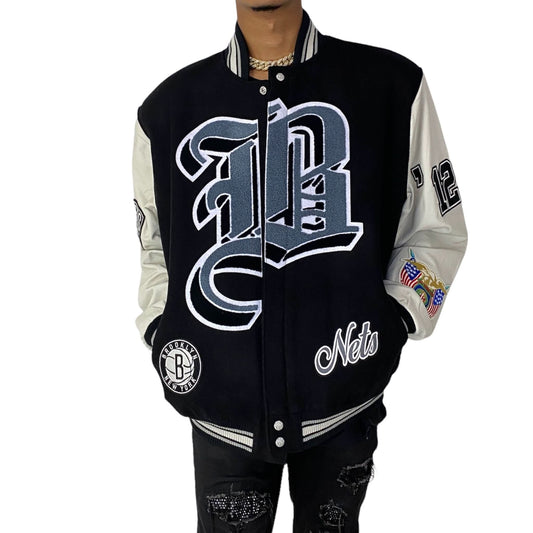 BROOKLYN NETS WOOL & LEATHER VARSITY JACKET hover image
