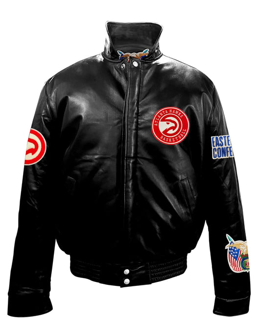 ATLANTA HAWKS FULL LEATHER PUFFER JACKET Black hover image