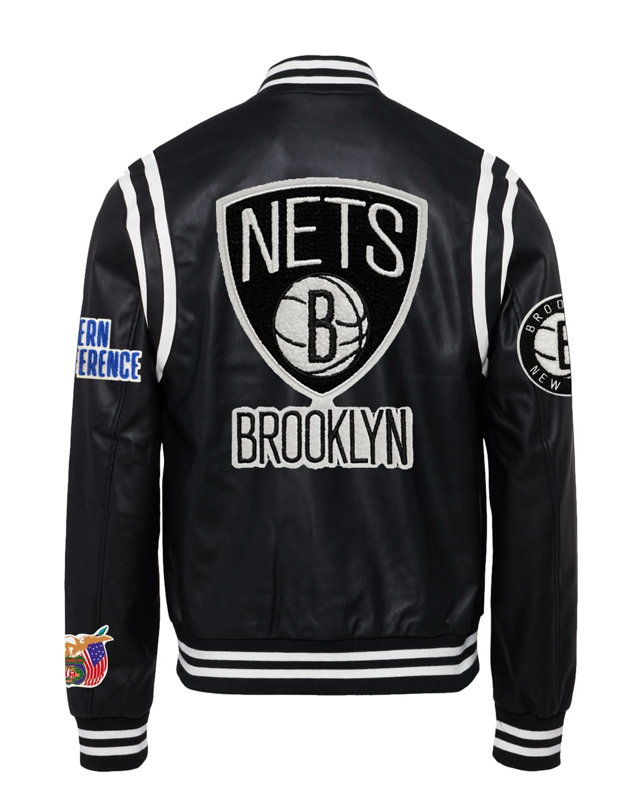 BROOKLYN NETS VEGAN LEATHER JACKET Black White