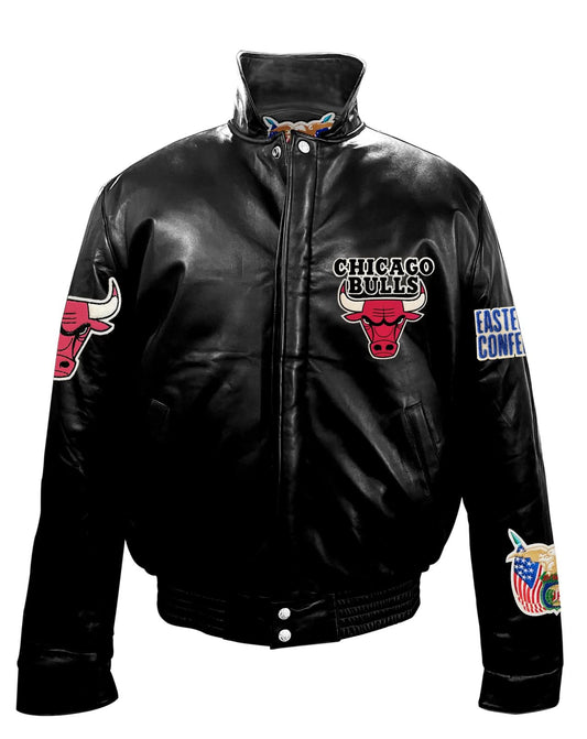 CHICAGO BULLS FULL LEATHER PUFFER JACKET Black hover image