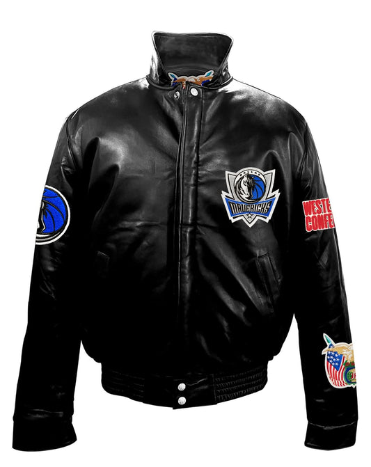 DALLAS MAVERICKS FULL LEATHER PUFFER JACKET Black hover image