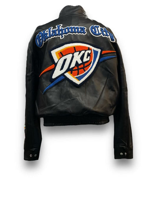 OKLAHOMA CITY THUNDER OLD ENGLISH FULL LEATHER JACKET Black hover image