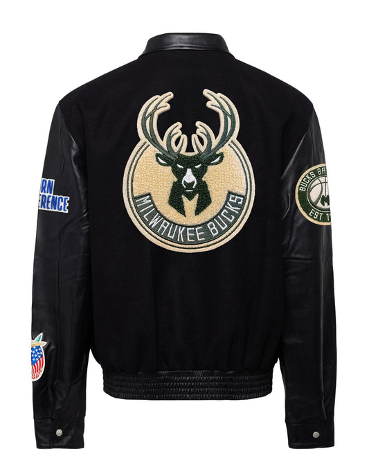 MILWAUKEE BUCKS WOOL & LEATHER JACKET Black