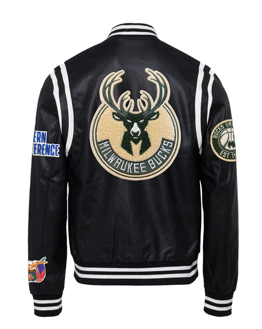MILWAUKEE BUCKS VEGAN LEATHER JACKET Black / White