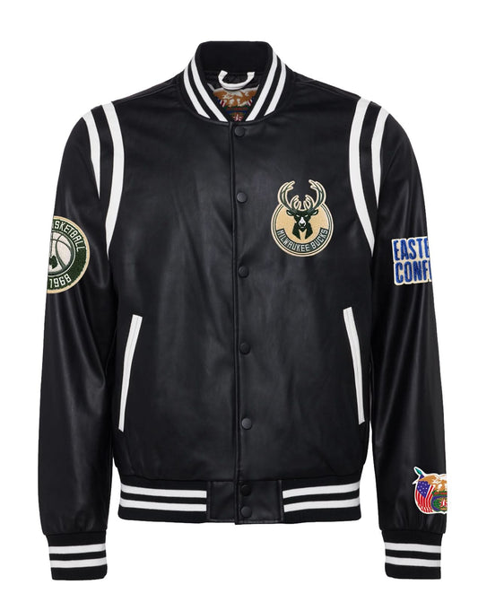 MILWAUKEE BUCKS VEGAN LEATHER JACKET Black / White hover image