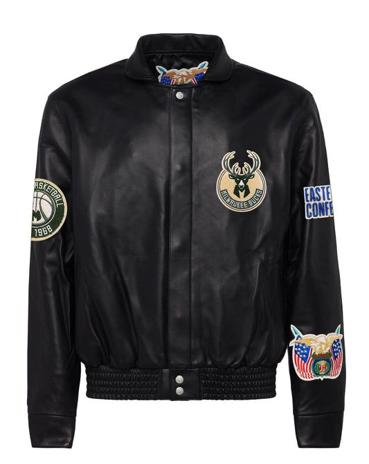 MILWAUKEE BUCKS FULL LEATHER JACKET Black hover image