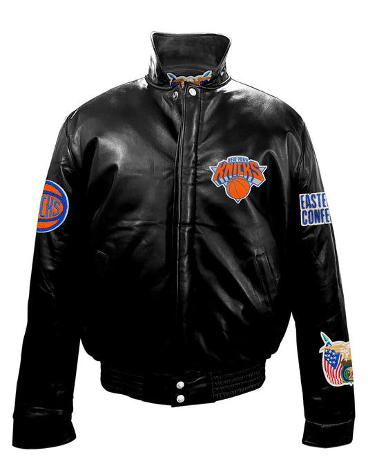 NEW YORK KNICKS FULL LEATHER PUFFER JACKET Black hover image