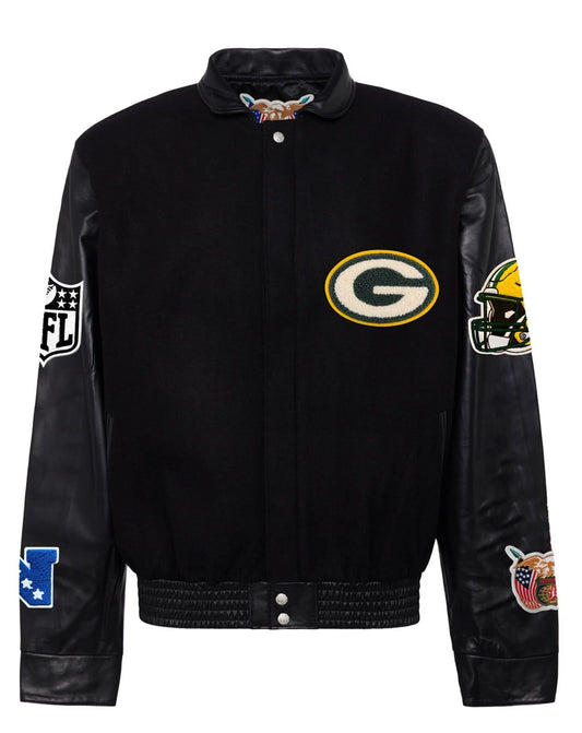 GREEN BAY PACKERS WOOL & LEATHER VARSITY JACKET Black/Black hover image