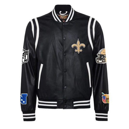 NEW ORLEANS SAINTS VEGAN LEATHER JACKET Black / White hover image