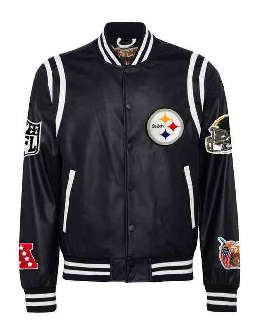 PITTSBURGH STEELERS VEGAN LEATHER JACKET Black / White hover image