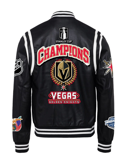 VEGAS GOLDEN KNIGHTS NHL STANLEY CUP CHAMPIONS VEGAN LEATHER JACKET hover image