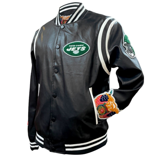 NEW YORK JETS VEGAN LEATHER JACKET Black / White hover image