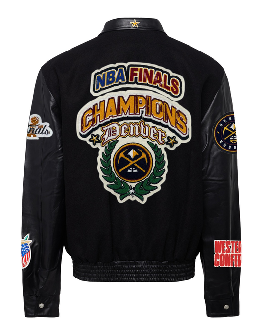 DENVER NUGGETS NBA CHAMPIONSHIP WOOL & LEATHER VARSITY JACKET BLACK/BLACK hover image
