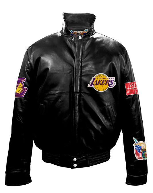 LOS ANGELES LAKERS FULL LEATHER PUFFER JACKET Black hover image
