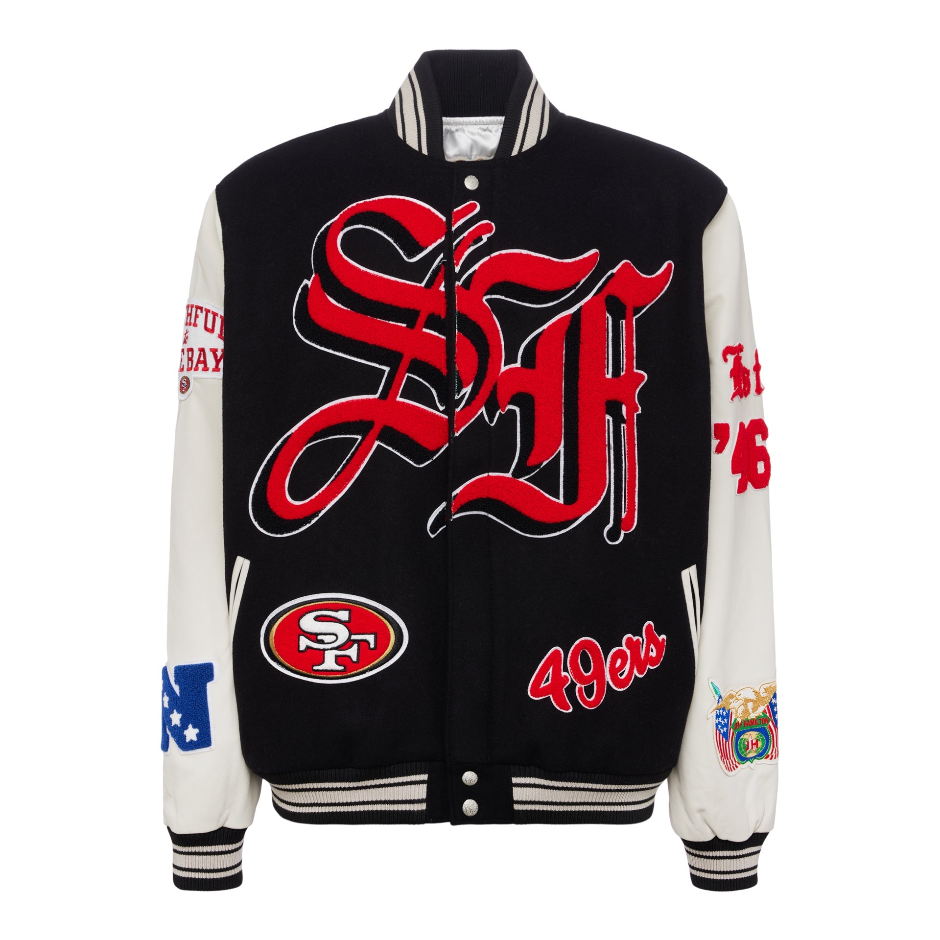 SAN FRANCISCO 49ERS WOOL & LEATHER VARSITY JACKET Black/White