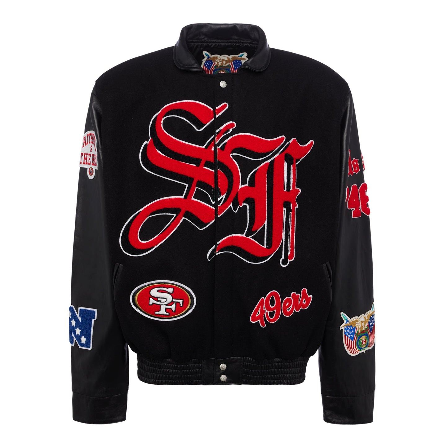 SAN FRANCISCO 49ERS WOOL & LEATHER VARSITY JACKET Black/Black