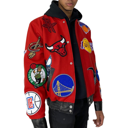 NBA COLLAGE WOOL & LEATHER JACKET Red hover image