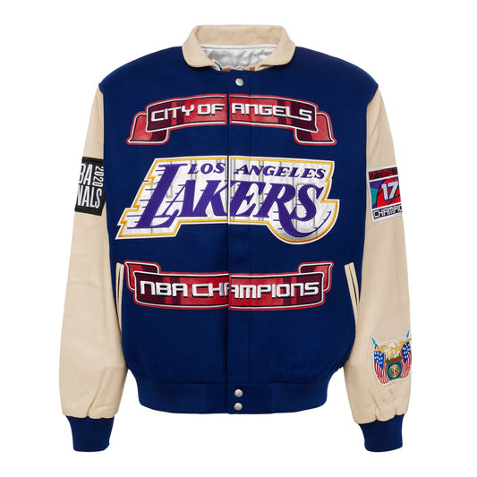 LOS ANGELES LAKERS 2020 CHAMPIONSHIP WOOL & LEATHER JACKET Royal blue