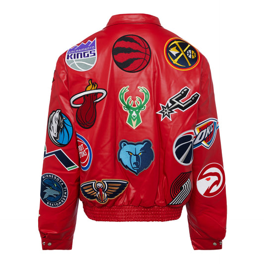 NBA COLLAGE VEGAN LEATHER JACKET Red hover image