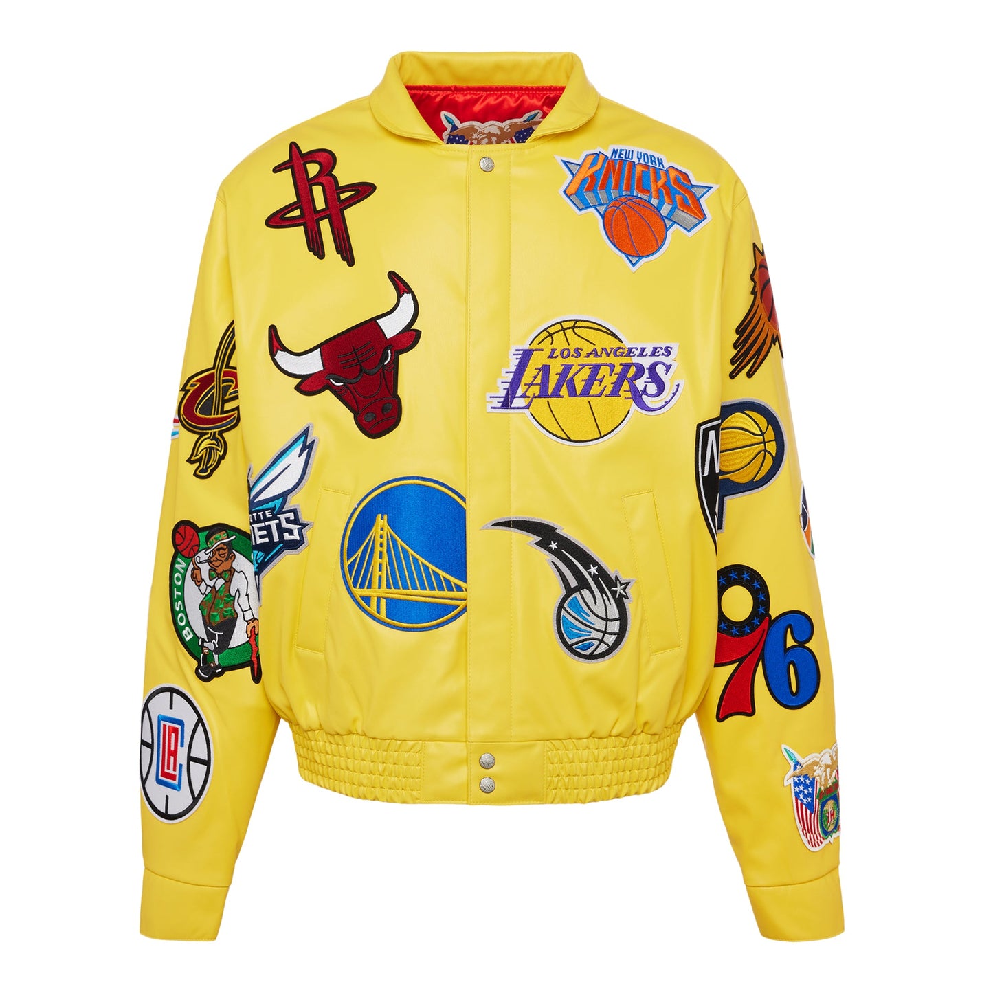 NBA COLLAGE VEGAN LEATHER JACKET Yellow