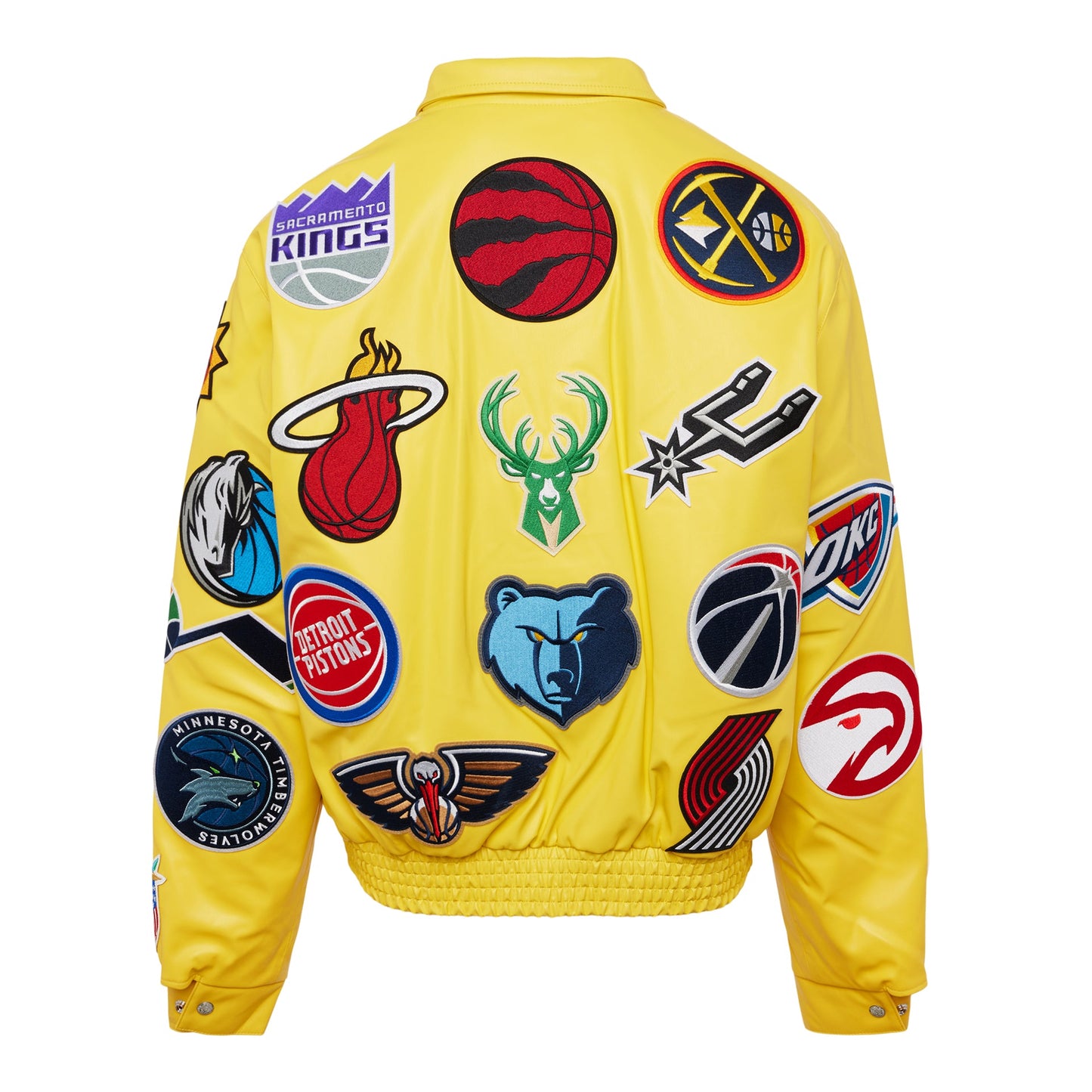 NBA COLLAGE VEGAN LEATHER JACKET Yellow