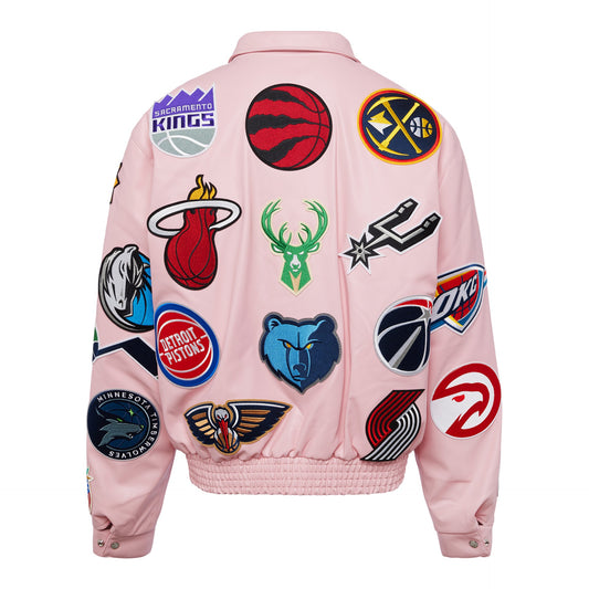 NBA COLLAGE VEGAN LEATHER JACKET Pink hover image