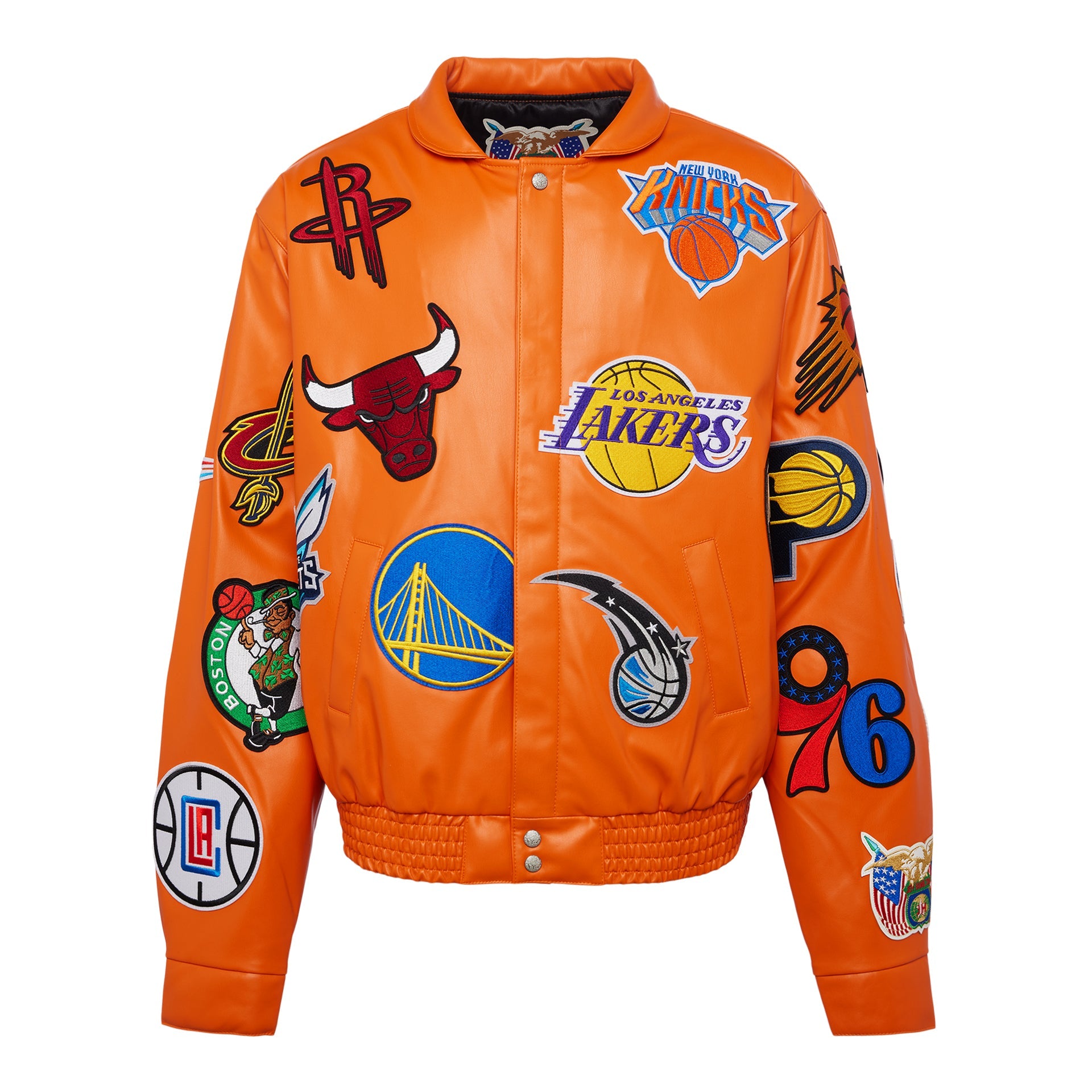 NBA COLLAGE VEGAN LEATHER JACKET Orange