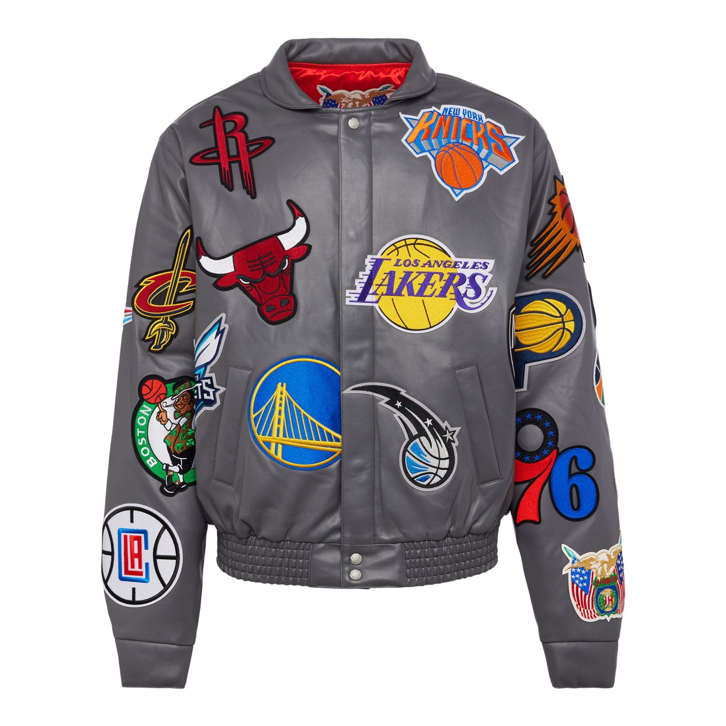 NBA COLLAGE VEGAN LEATHER JACKET Grey