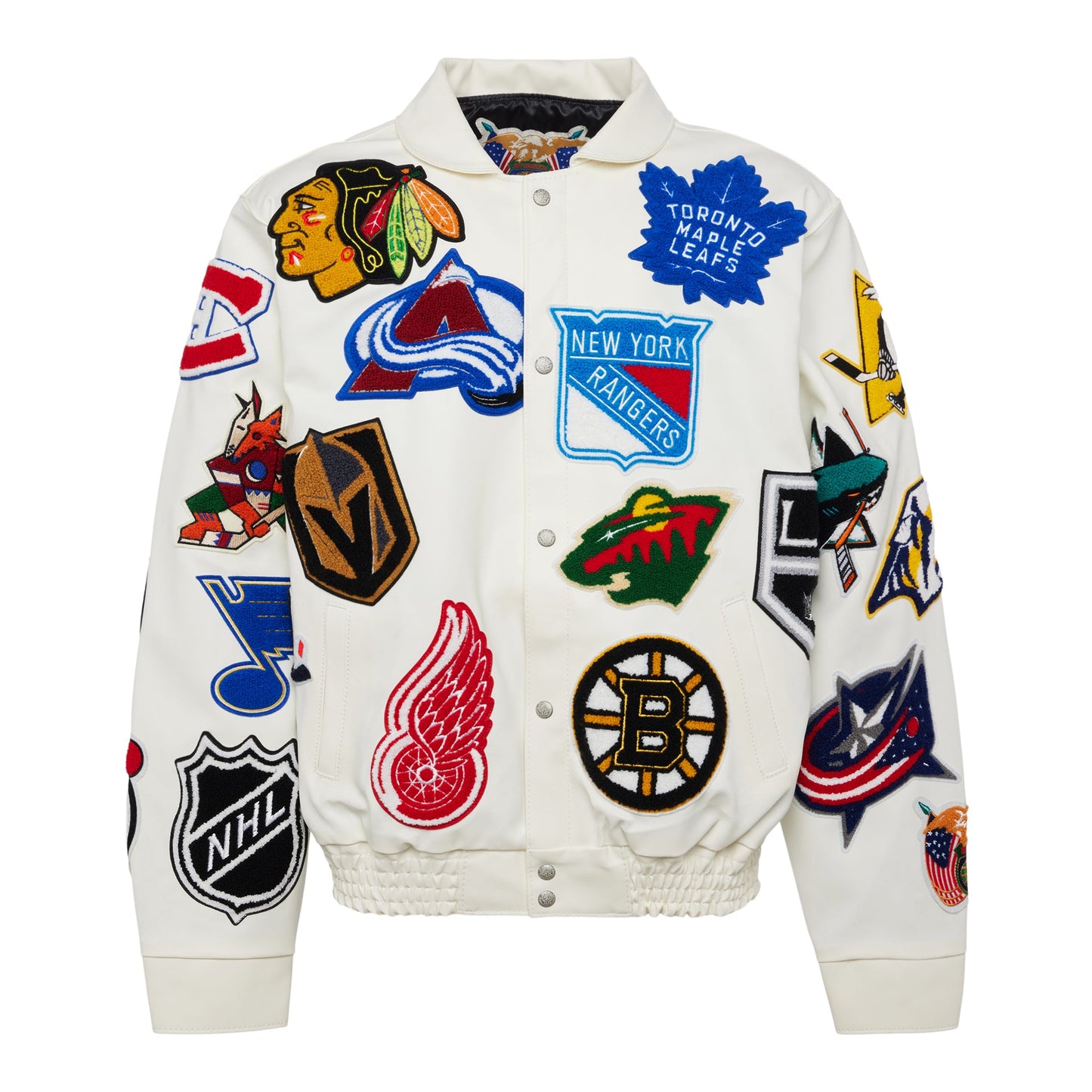 NHL COLLAGE VEGAN LEATHER JACKET White