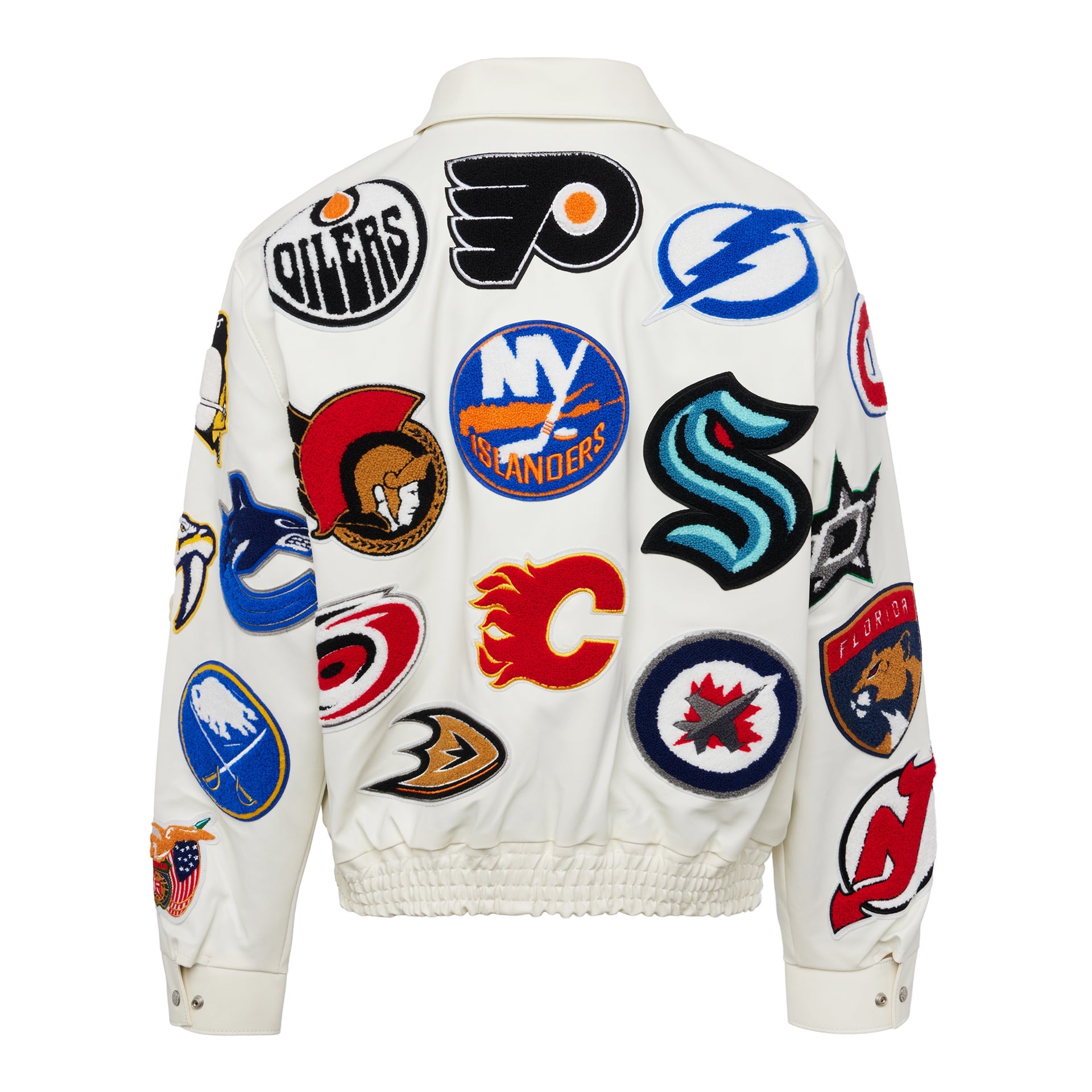 NHL COLLAGE VEGAN LEATHER JACKET White