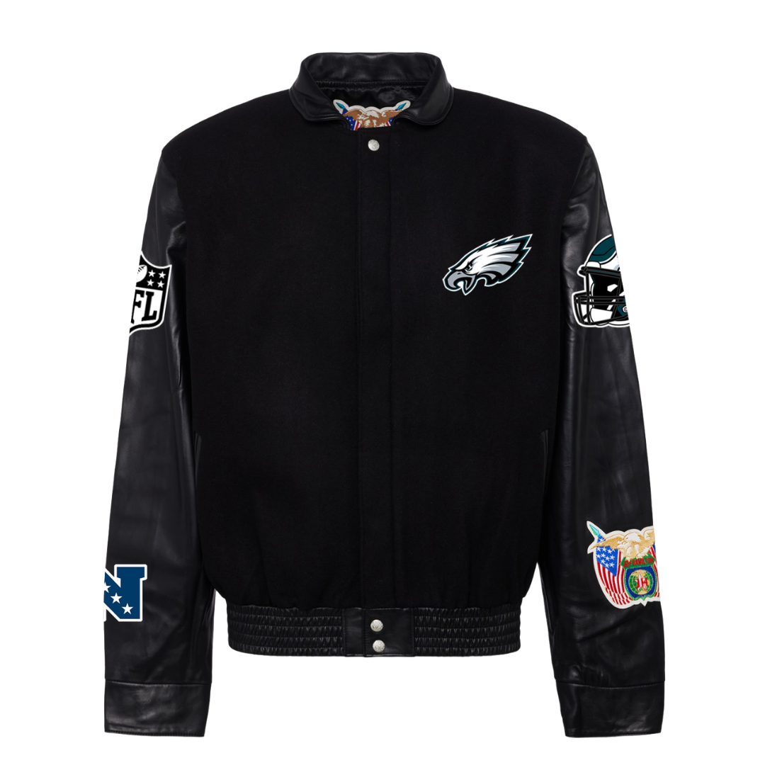 PHILADELPHIA EAGLES WOOL & LEATHER VARSITY JACKET Black/Black