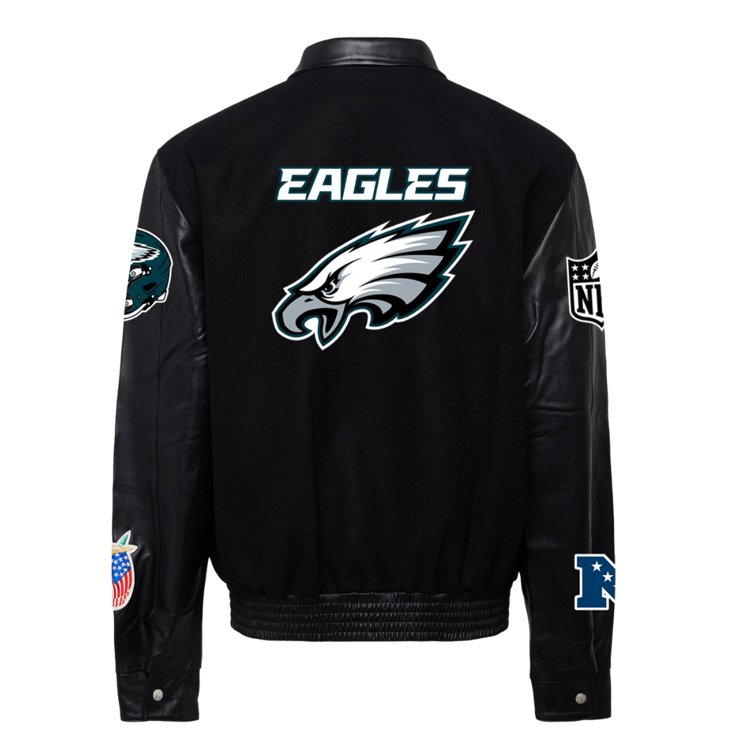 PHILADELPHIA EAGLES WOOL & LEATHER VARSITY JACKET Black/Black