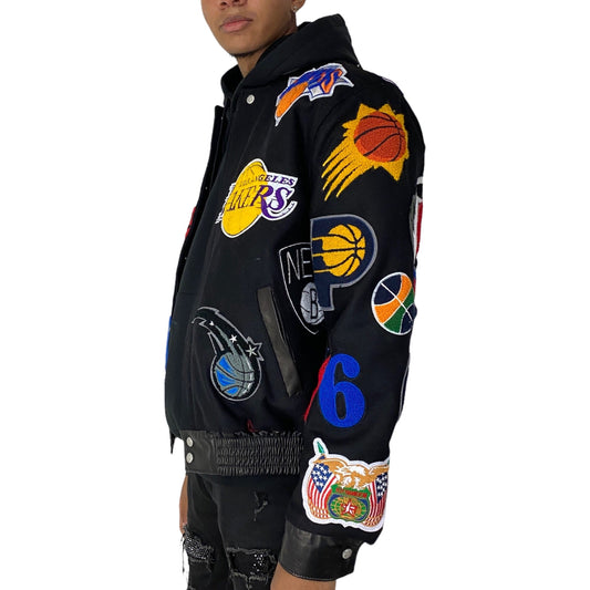 NBA COLLAGE WOOL & LEATHER JACKET Black hover image