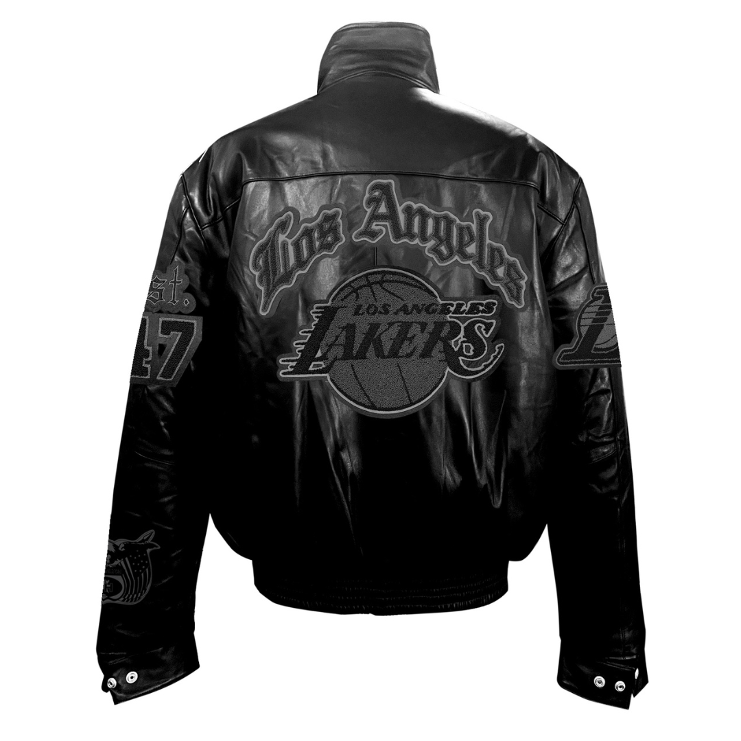 LOS ANGELES LAKERS PUFFER FULL LEATHER JACKET Black