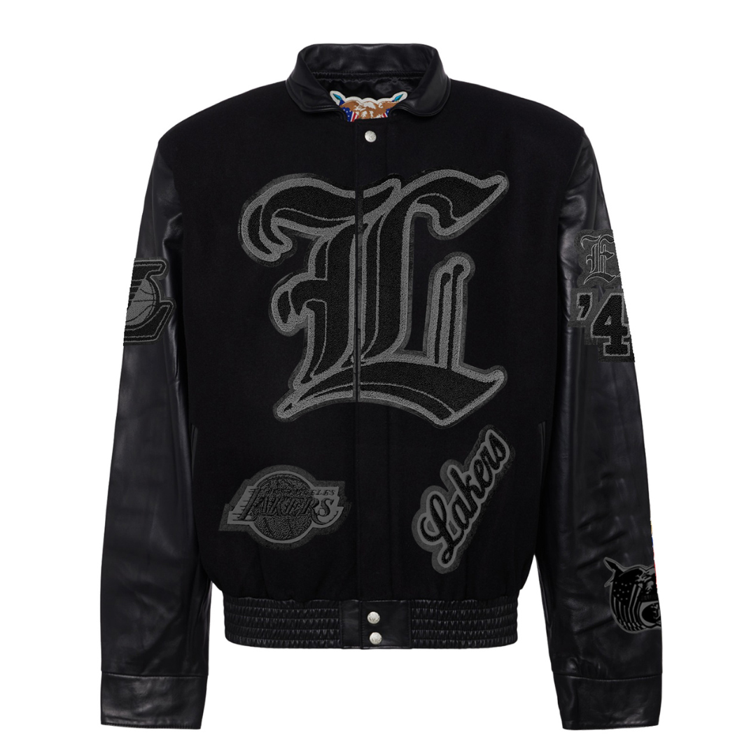 LOS ANGELES LAKERS WOOL & LEATHER JACKET Black on black