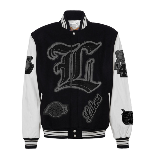 LOS ANGELES LAKERS WOOL & LEATHER VARSITY JACKET Black and white