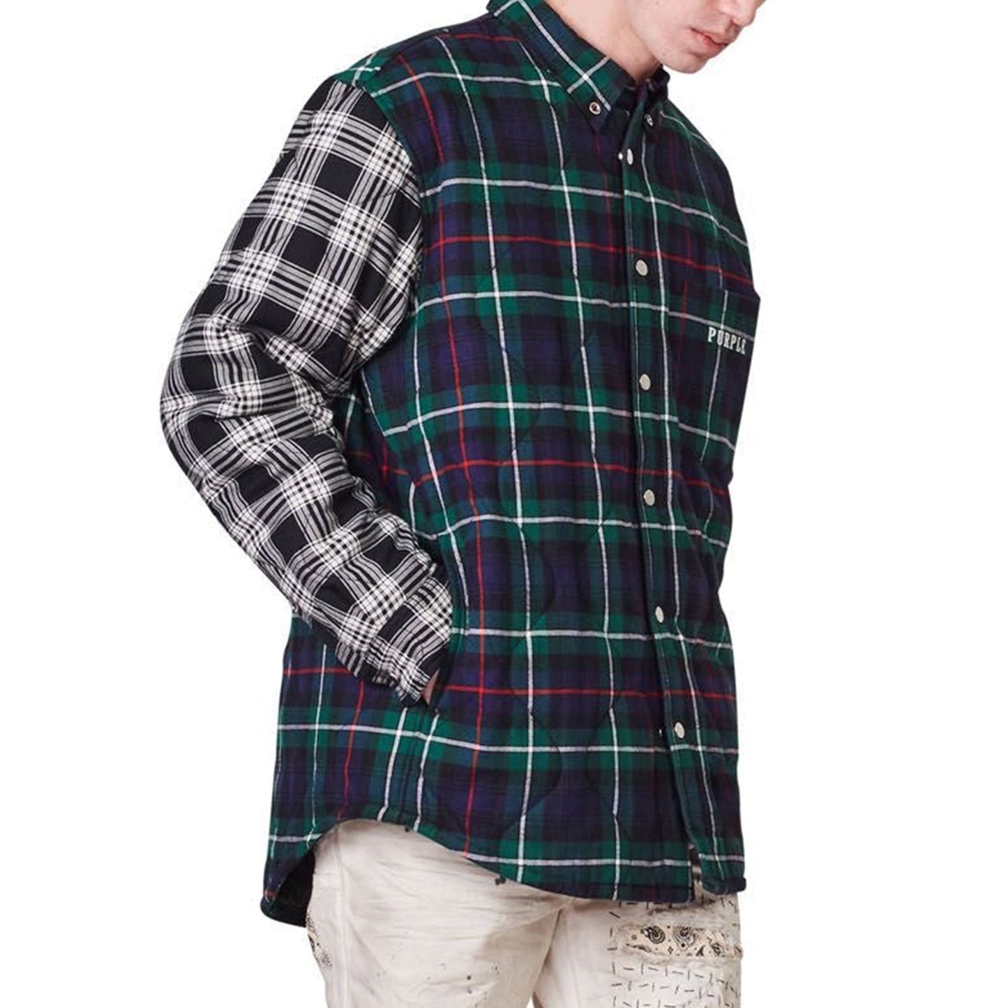 Purple-brand Quilted Plaid Shirt Mens Style : P313-qpgr122